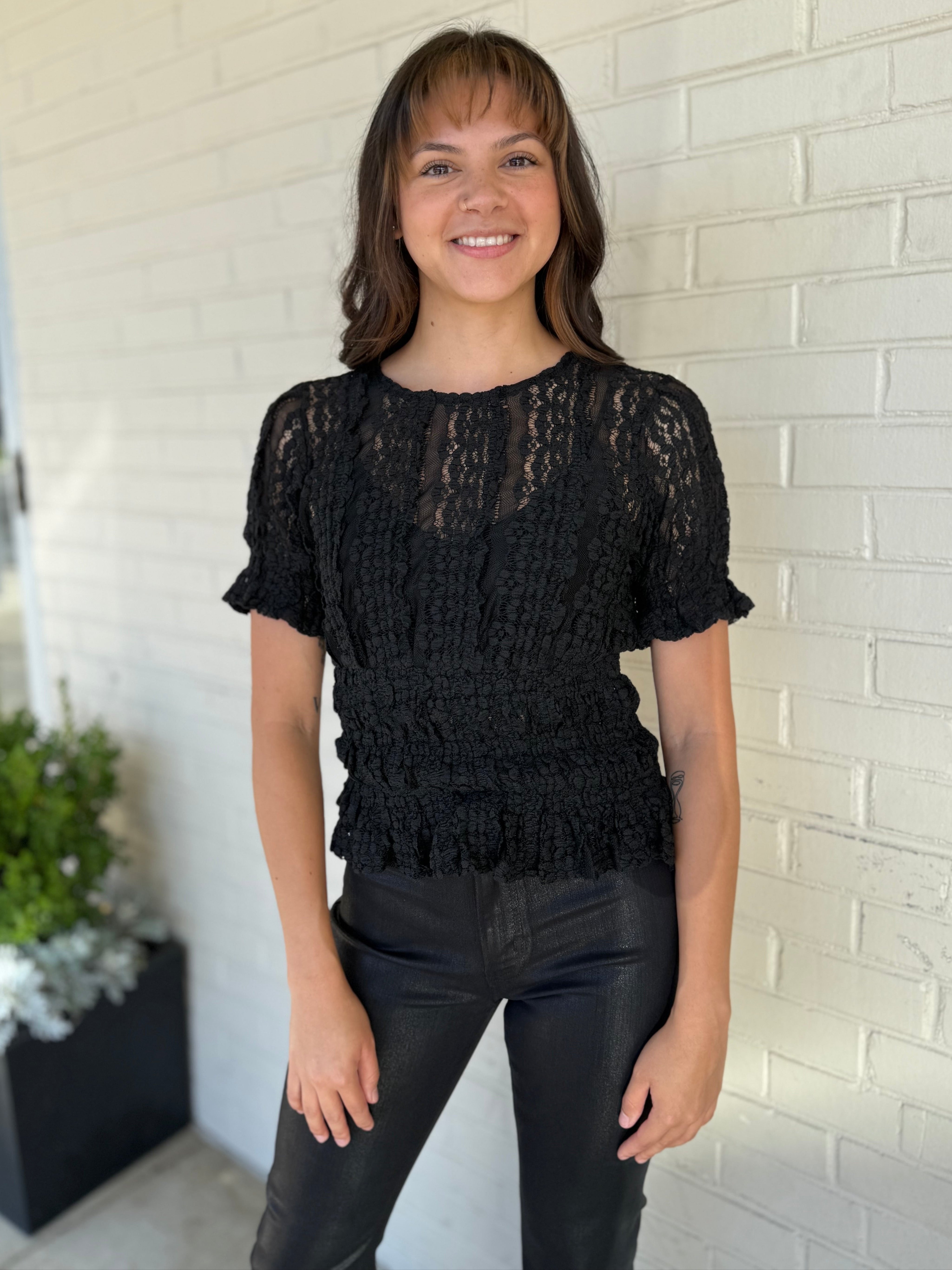 Miou Muse | Brooke Lace Short Sleeve Top | Sweetest Stitch