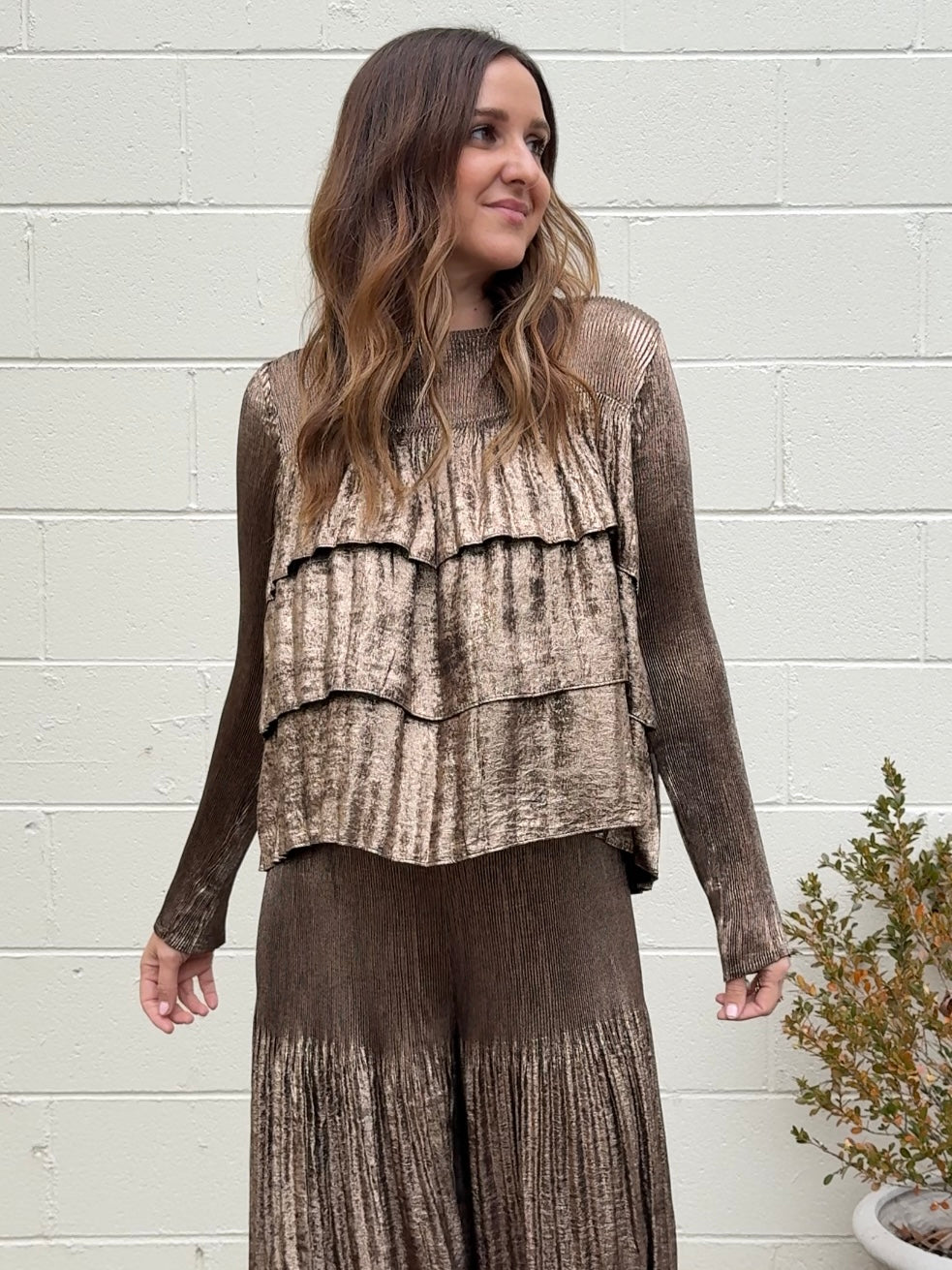 Current Air | Astrid Tiered Metallic Top | Sweetest Stitch Boutique