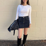 Just Black Denim | Dark Wash Denim Mini Skirt | Sweetest Stitch