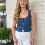 Olivaceous | Callie Sleeveless Denim Top | Sweetest Stitch Boutique