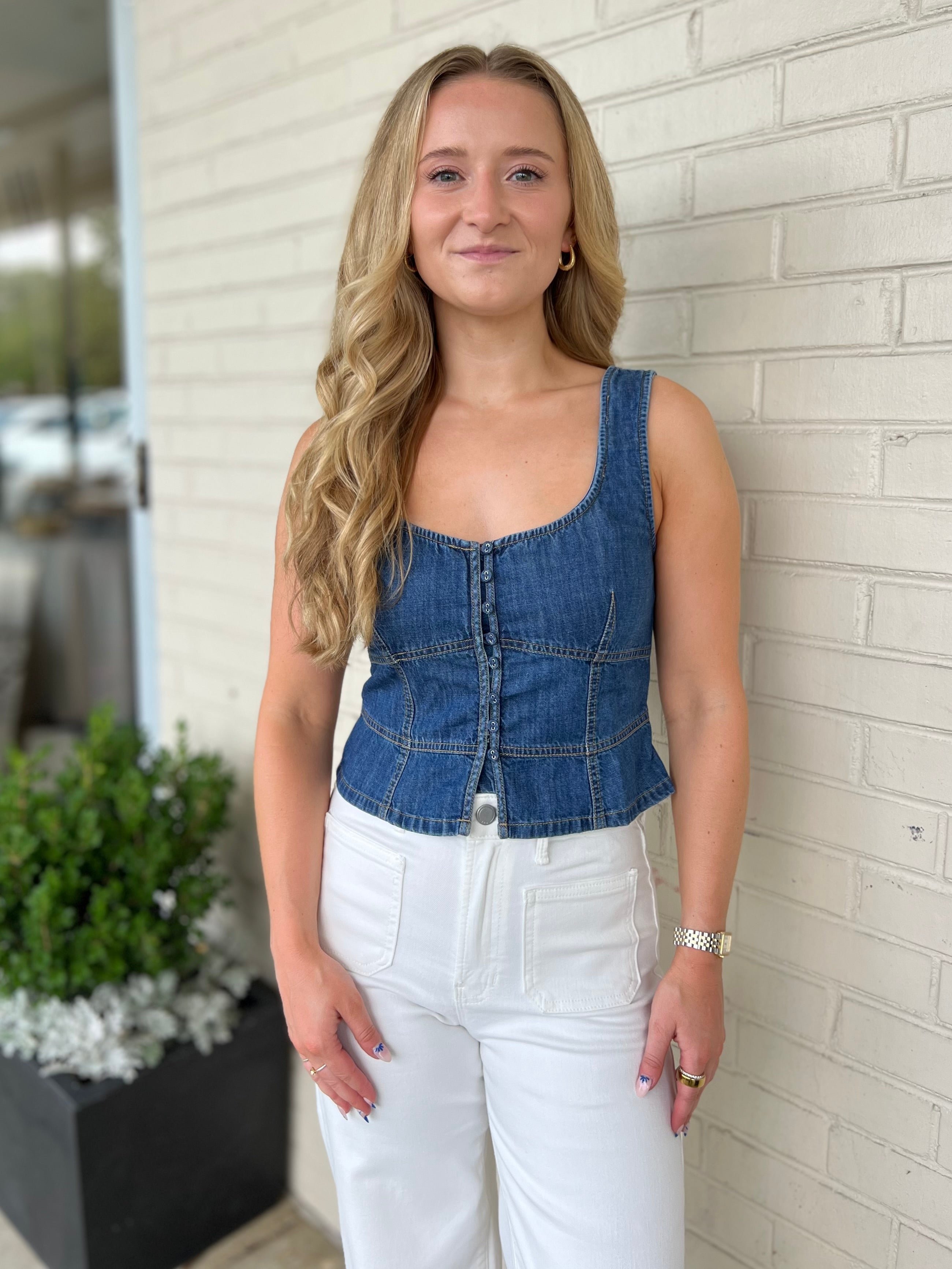 Olivaceous | Callie Sleeveless Denim Top | Sweetest Stitch Boutique
