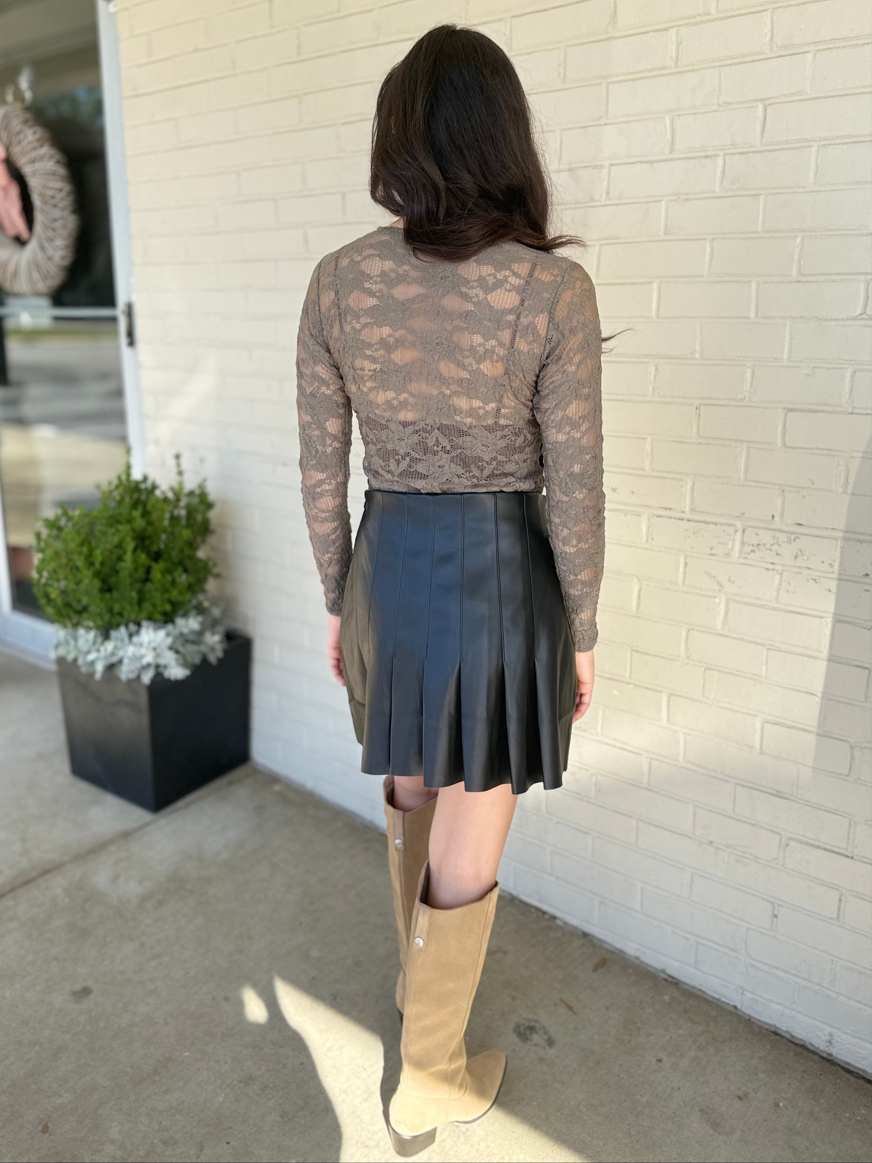THML | Gemma Pleated Faux Leather Mini Skirt | Sweetst Stitch