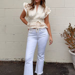 Flying Monkey | Sara Cropped Flare Jeans - White | Sweetest Stitch