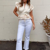 Flying Monkey | Sara Cropped Flare Jeans - White | Sweetest Stitch