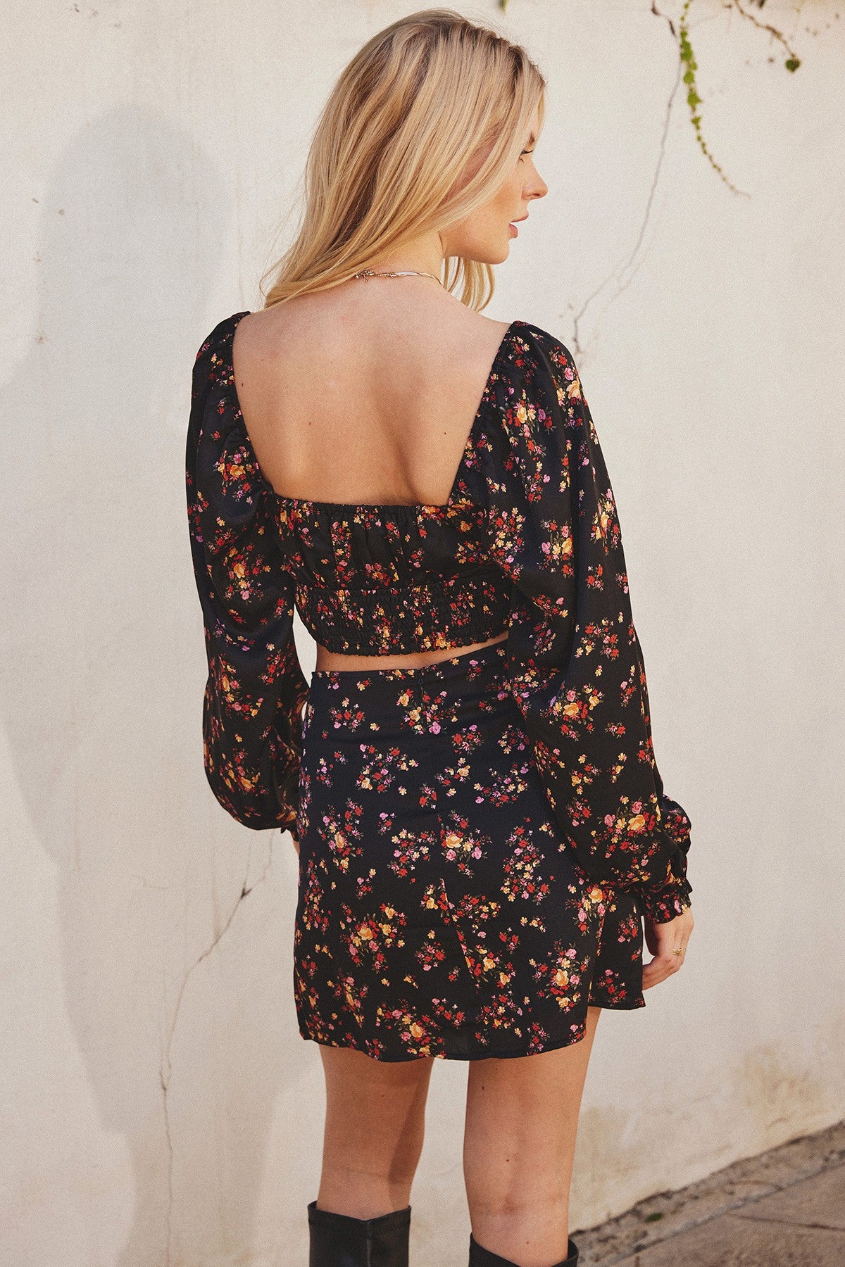 Dress Forum | Satin Black Floral Crop Top | Sweetest Stitch Online