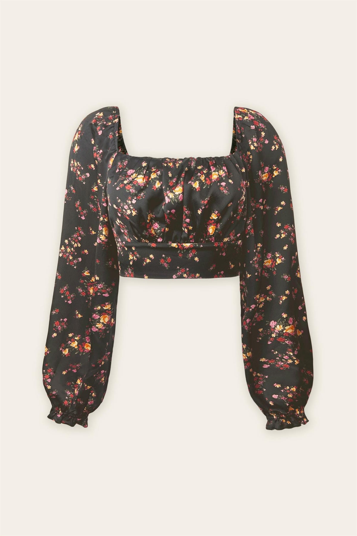 Dress Forum | Satin Black Floral Crop Top | Sweetest Stitch Online