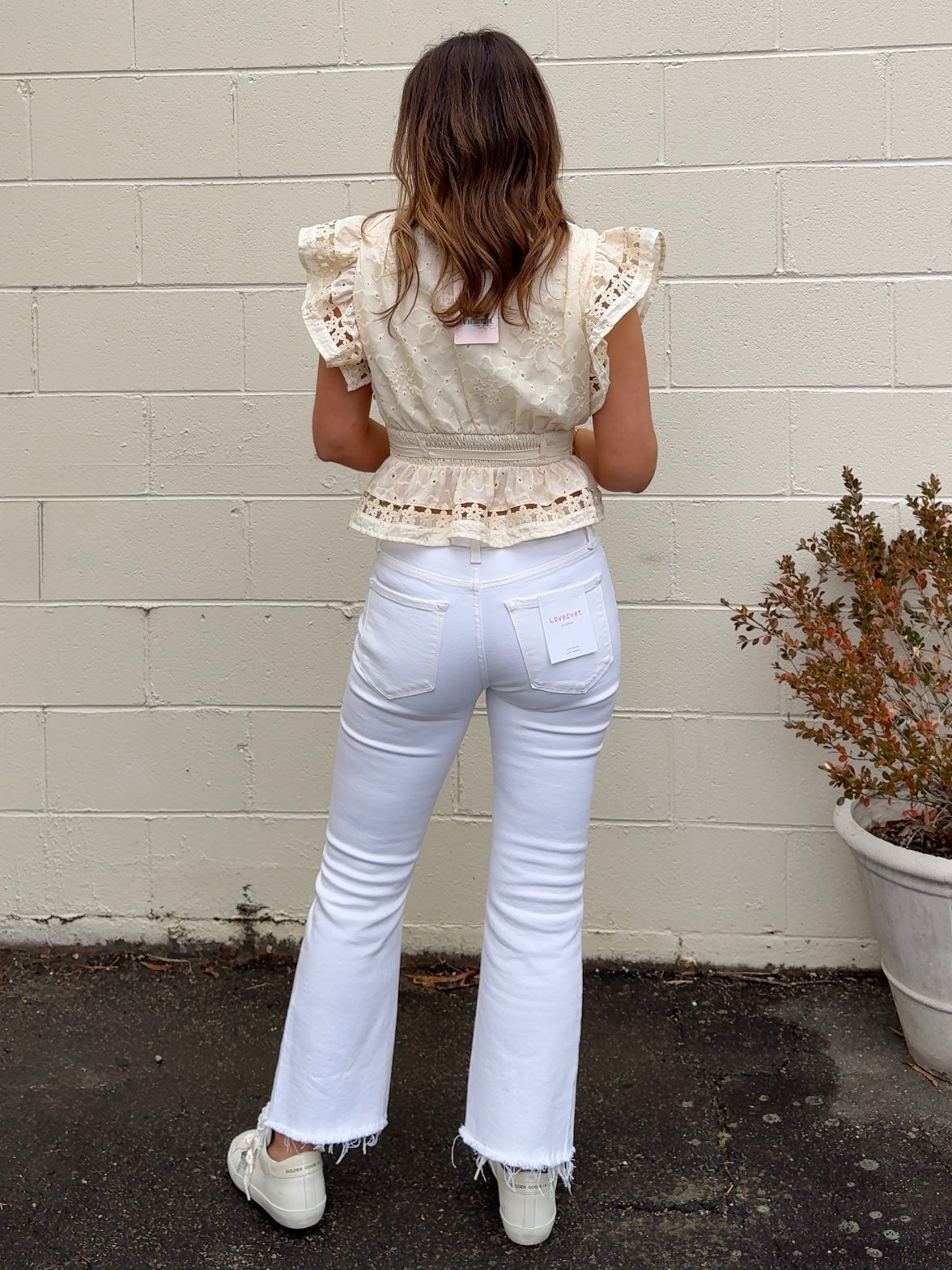 Flying Monkey | Sara Cropped Flare Jeans - White | Sweetest Stitch