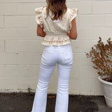 Flying Monkey | Sara Cropped Flare Jeans - White | Sweetest Stitch