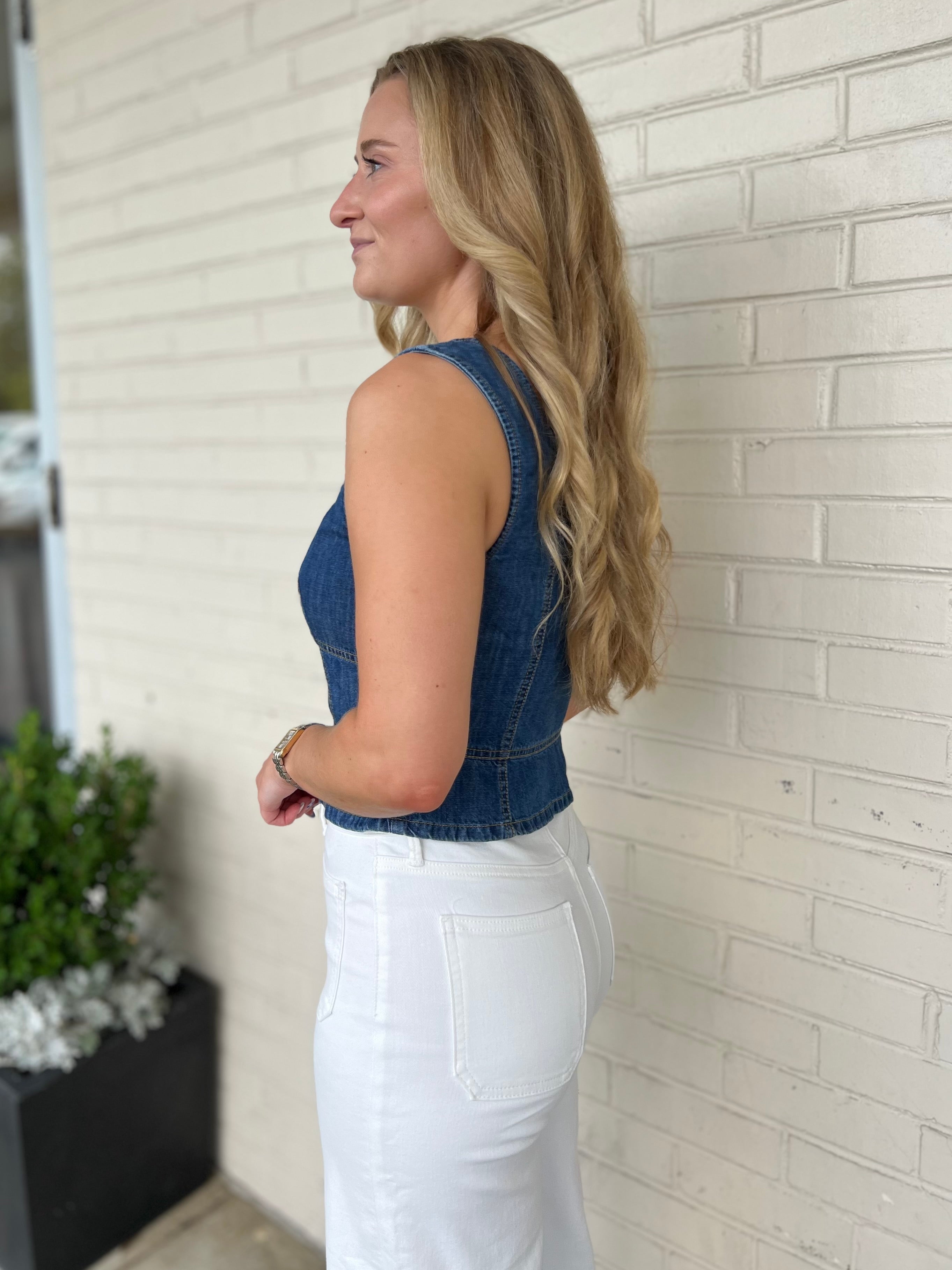 Olivaceous | Callie Sleeveless Denim Top | Sweetest Stitch Boutique