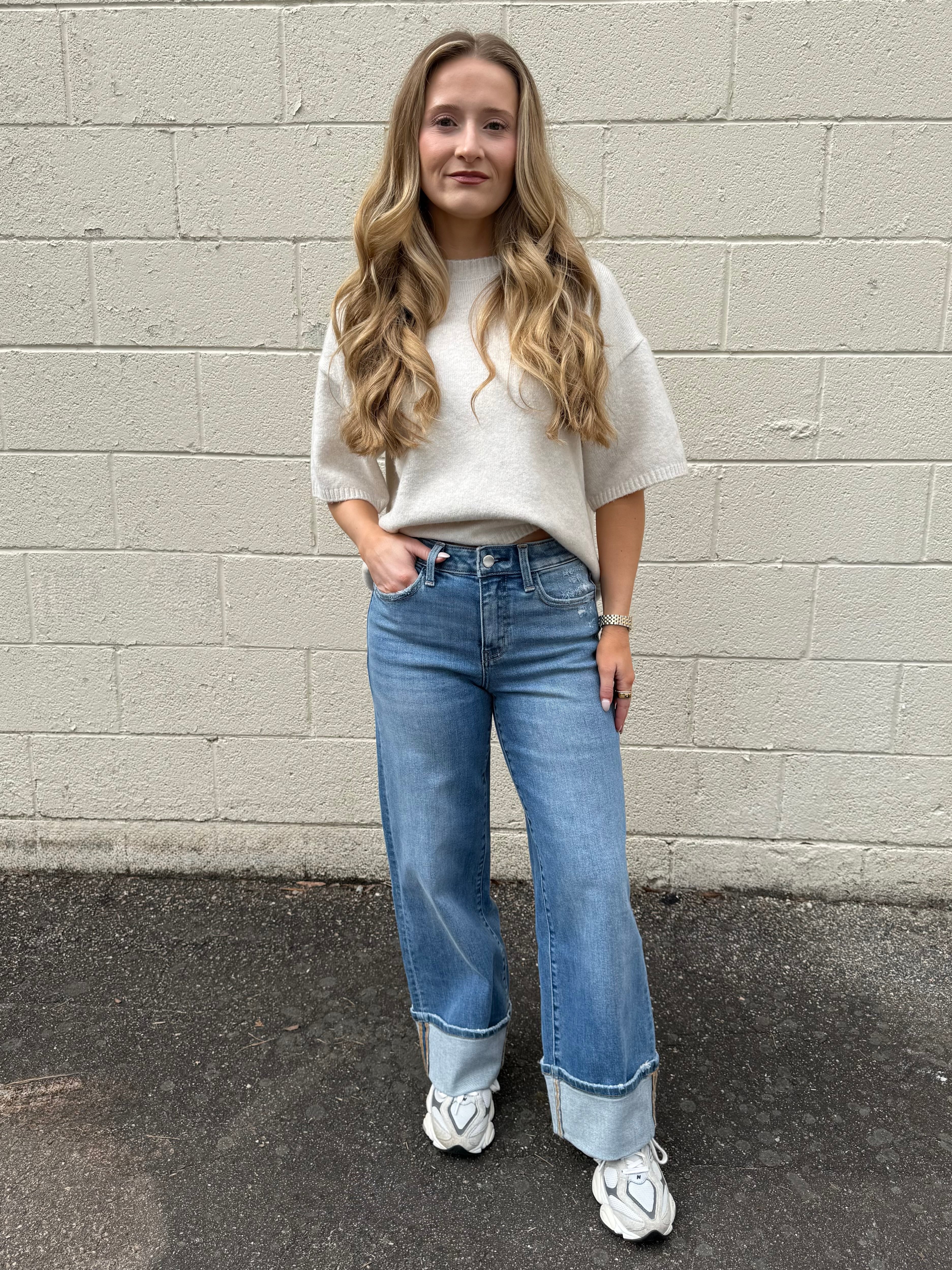 Flying Monkey | Alfie Cuffed Wide Leg Jeans | Sweetest Stitch