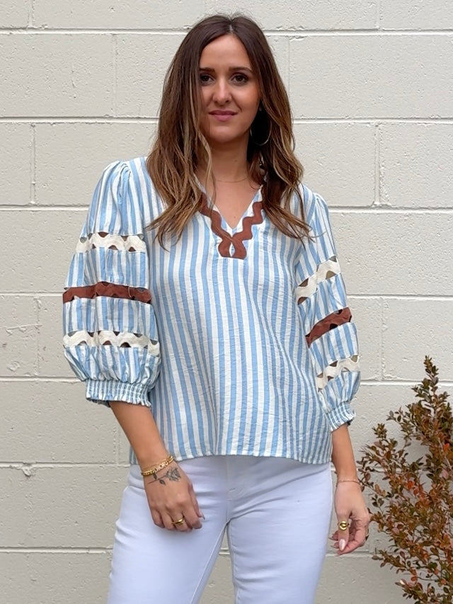 THML | Elisa Striped V-Neck Top | Sweetest Stitch Boutique Richmond