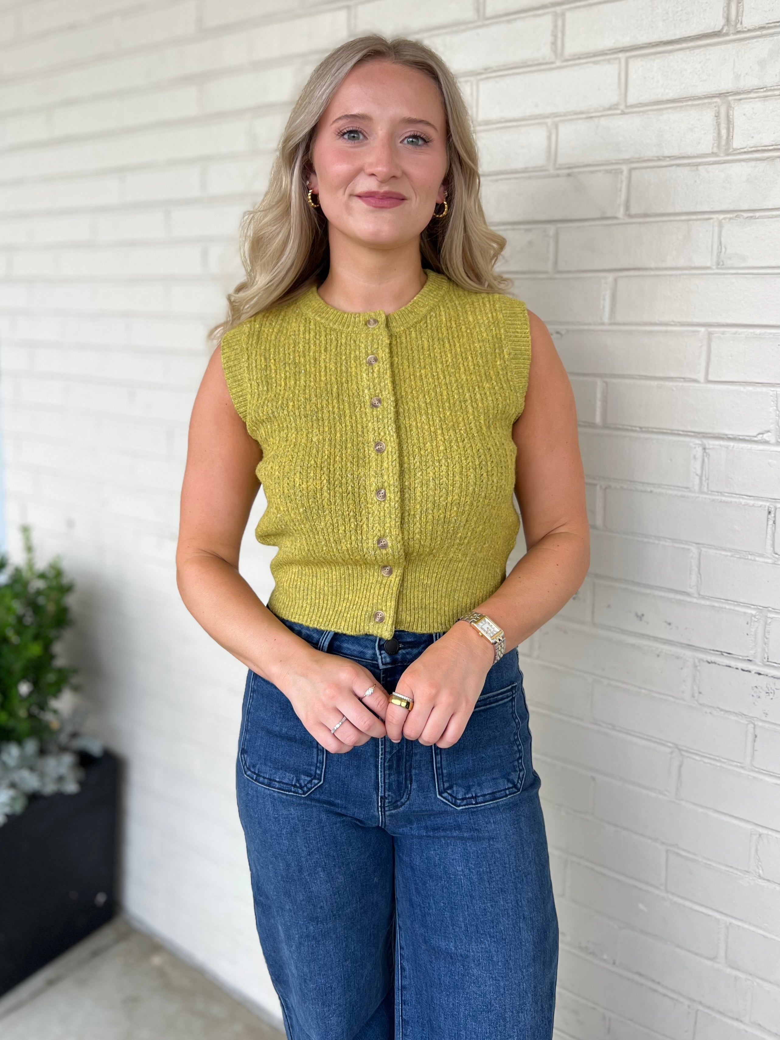Grade & Gather | Lila Button Up Sleeveless Sweater | Sweetest Stitch