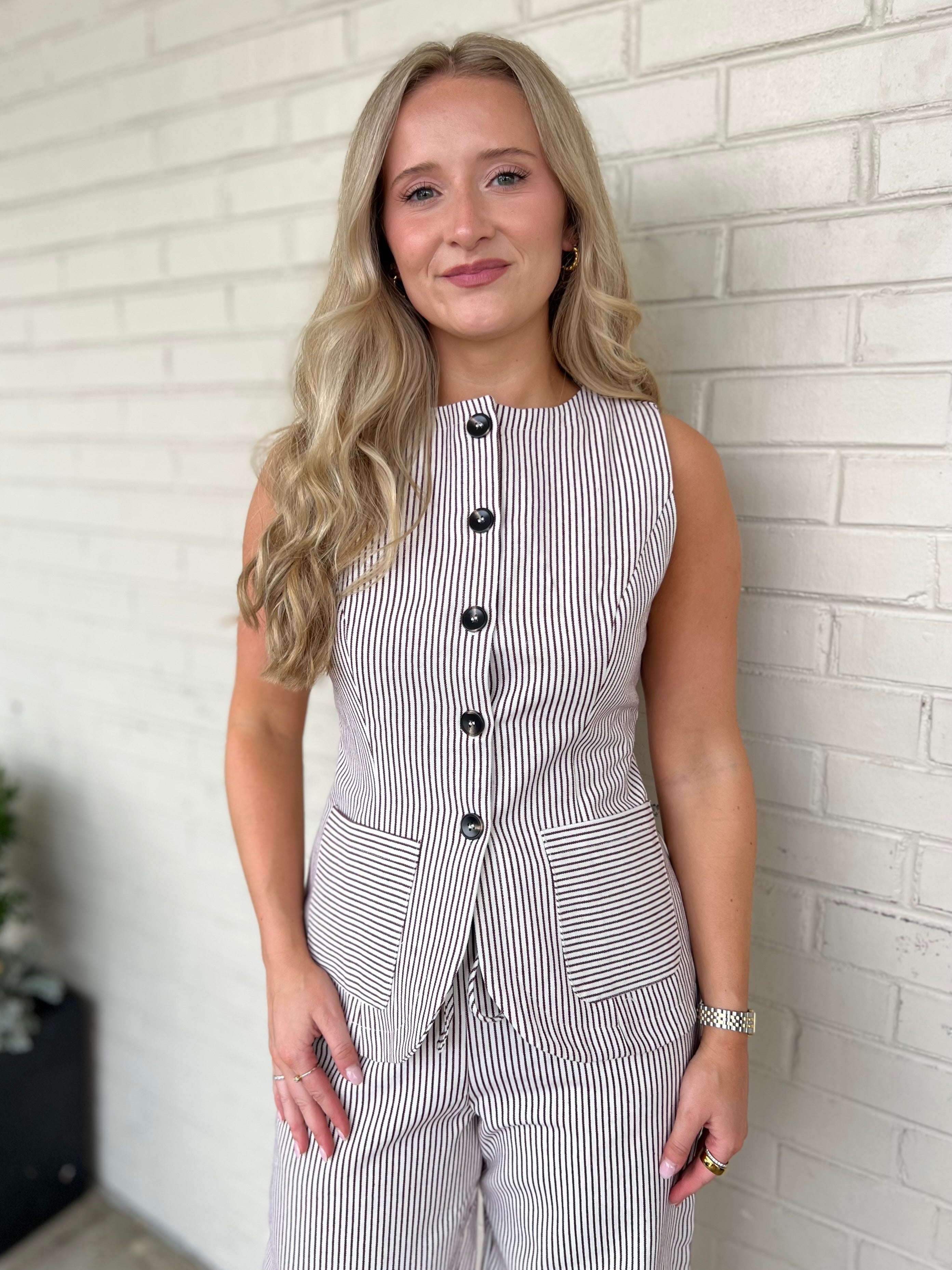 Fore | Valerie Striped Button Front Vest | Sweetest Stitch Boutique