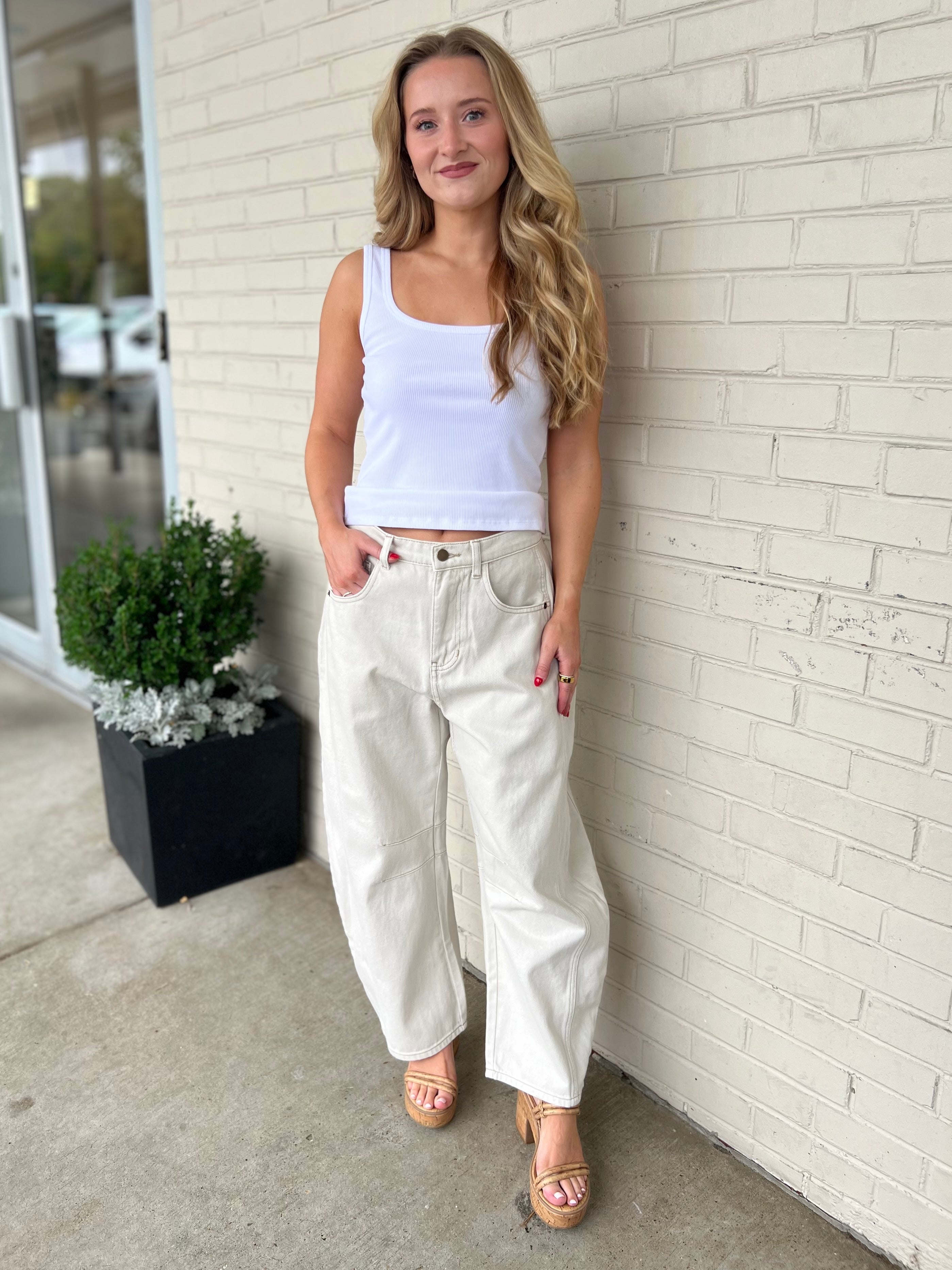 Miou Muse | Piper Barrel Leg Pants - Ecru | Sweetest Stitch Boutique