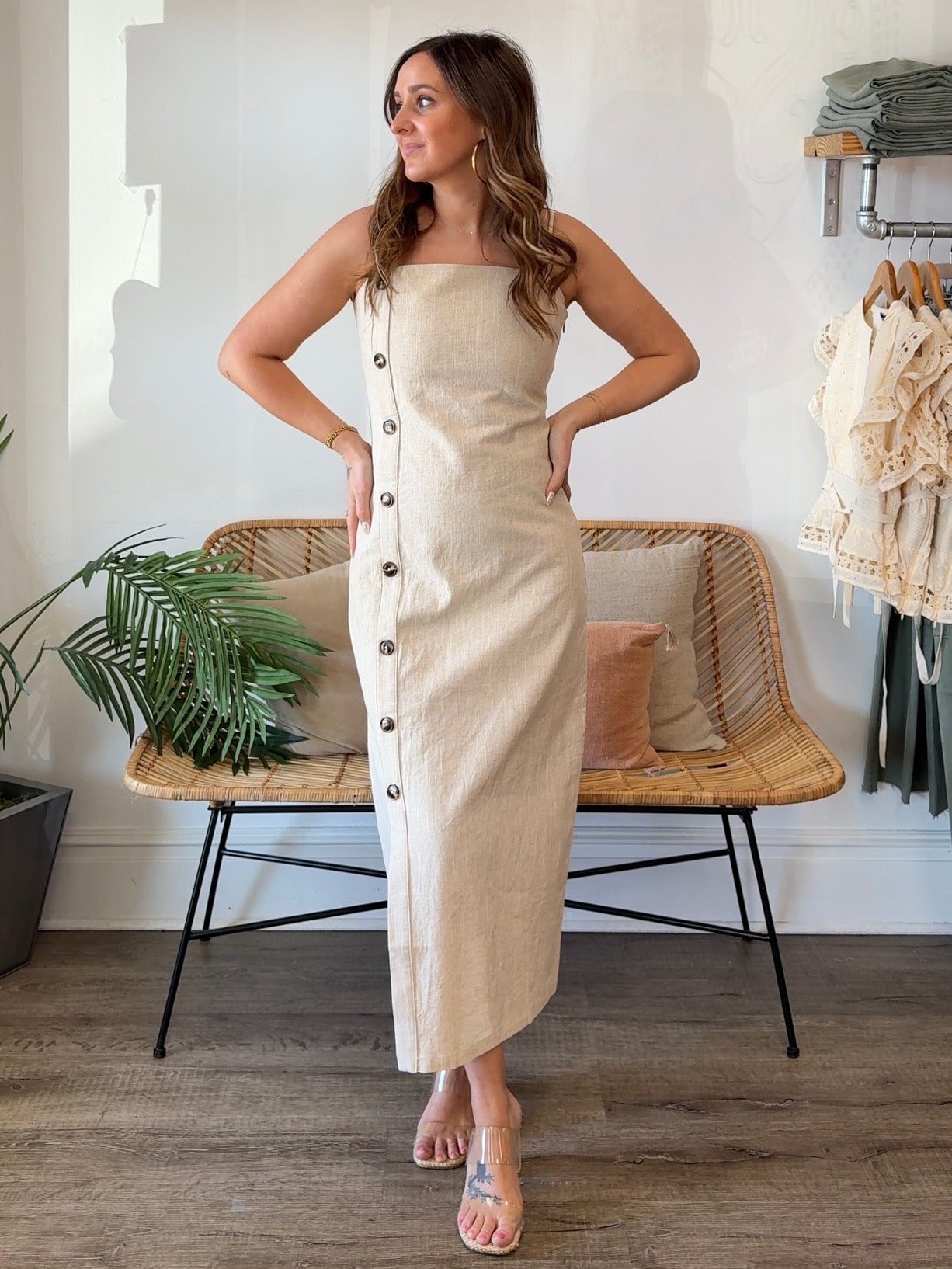 Miou Muse | Rosie Button Detail Midi Dress | Sweetest Stitch