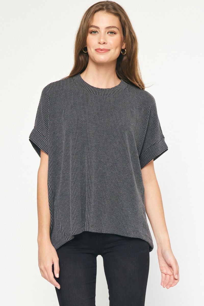 Entro | Ribbed Oversized Short Sleeve Top | Sweetest Stitch Online