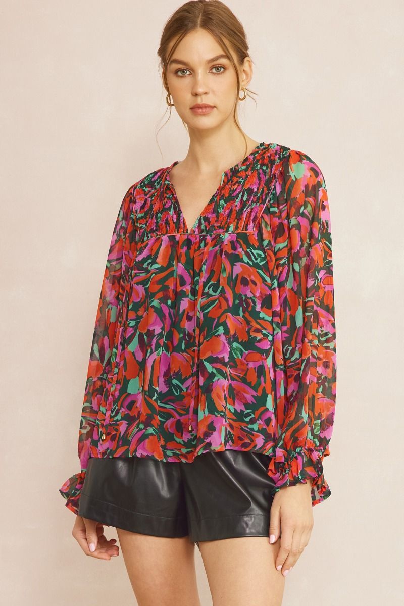 Entro | Printed Long Sleeve Blouse | Sweetest Stitch Online Boutique