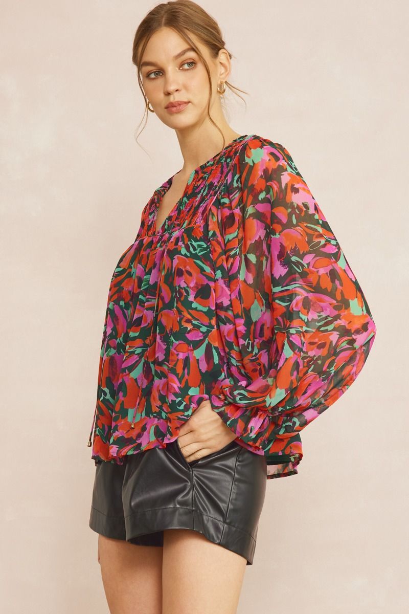 Entro | Printed Long Sleeve Blouse | Sweetest Stitch Online Boutique