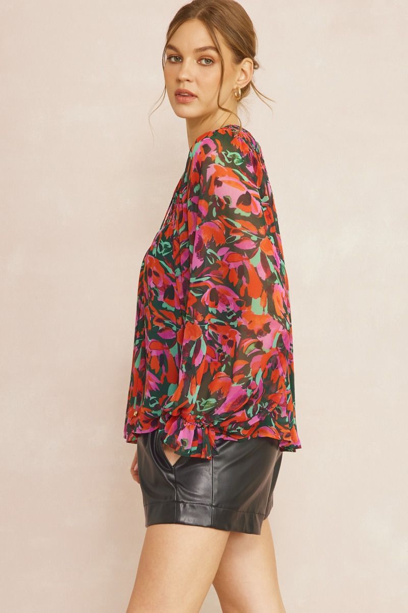 Entro | Printed Long Sleeve Blouse | Sweetest Stitch Online Boutique