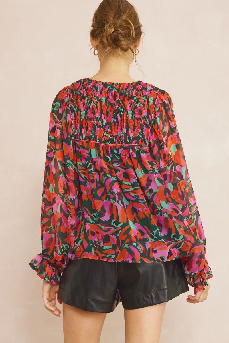 Entro | Printed Long Sleeve Blouse | Sweetest Stitch Online Boutique