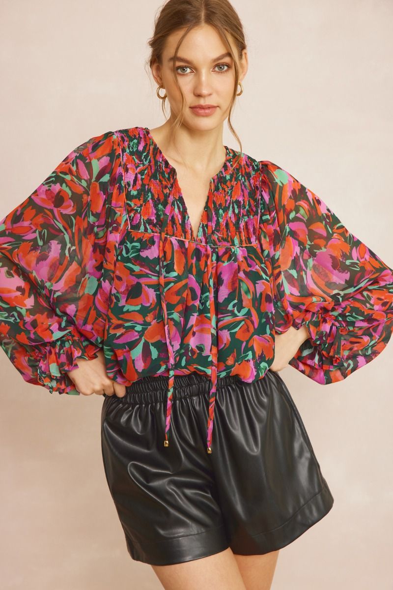 Entro | Printed Long Sleeve Blouse | Sweetest Stitch Online Boutique