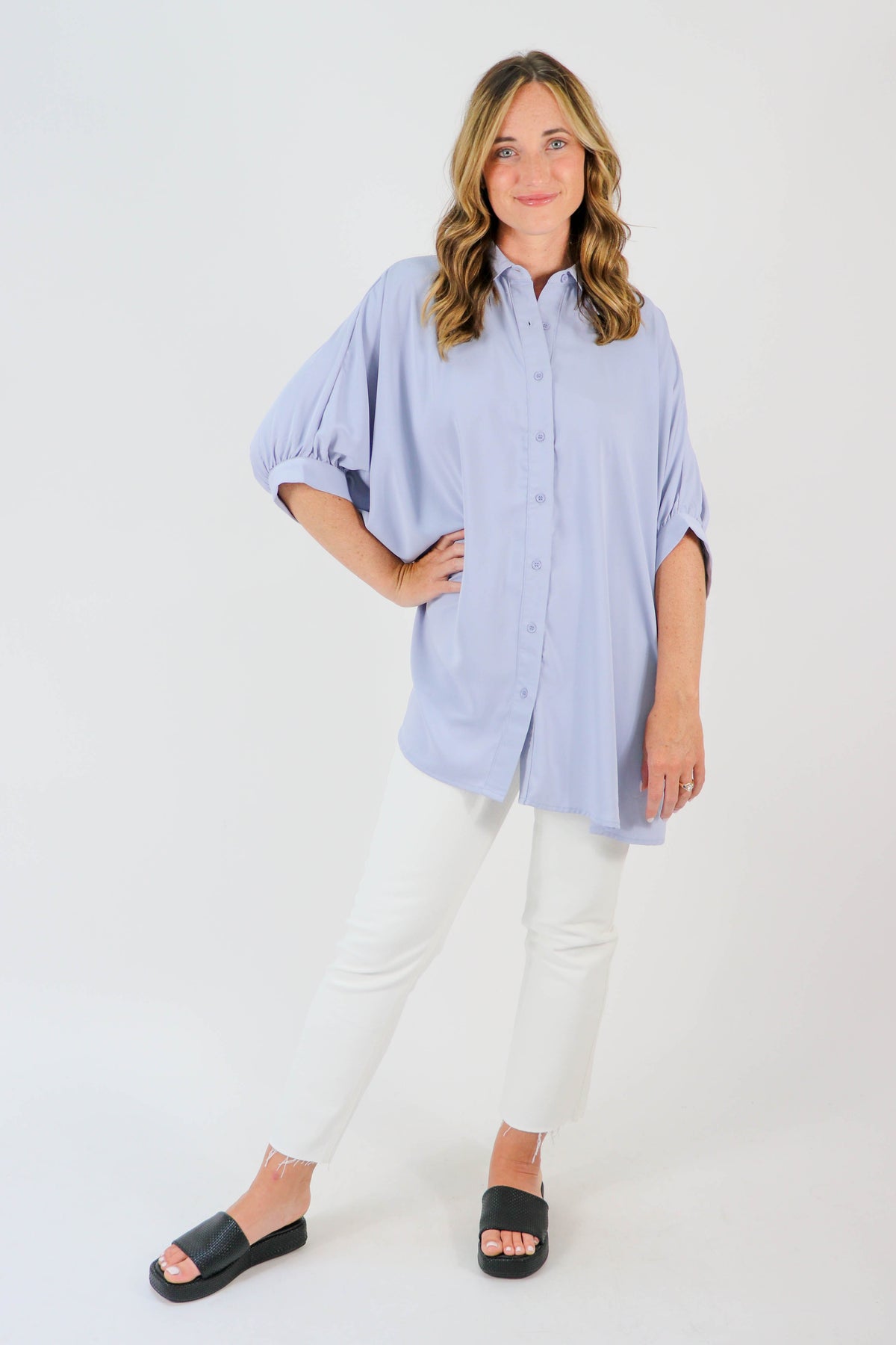 Entro Long Button Down Top for Women | Sweetest Stitch Boutique