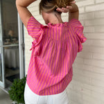 Olivaceous | Missy Stripe Ruffle Sleeve Shirt | Sweetest Stitch 