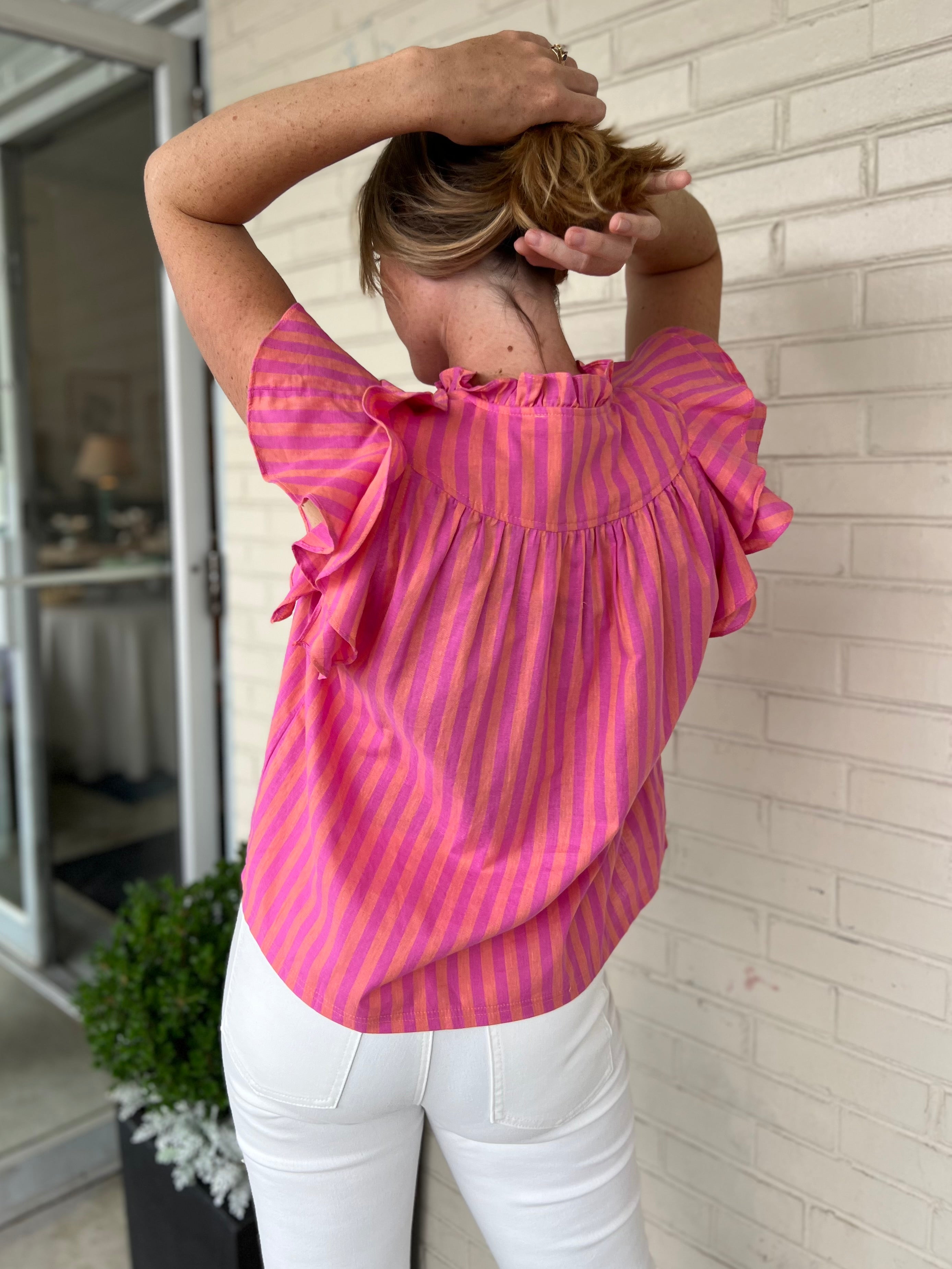 Olivaceous | Missy Stripe Ruffle Sleeve Shirt | Sweetest Stitch 