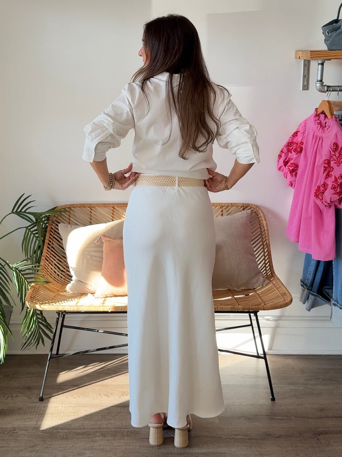 Current Air |Steph White Midi Linen Skirt | Sweetest Stitch Boutique