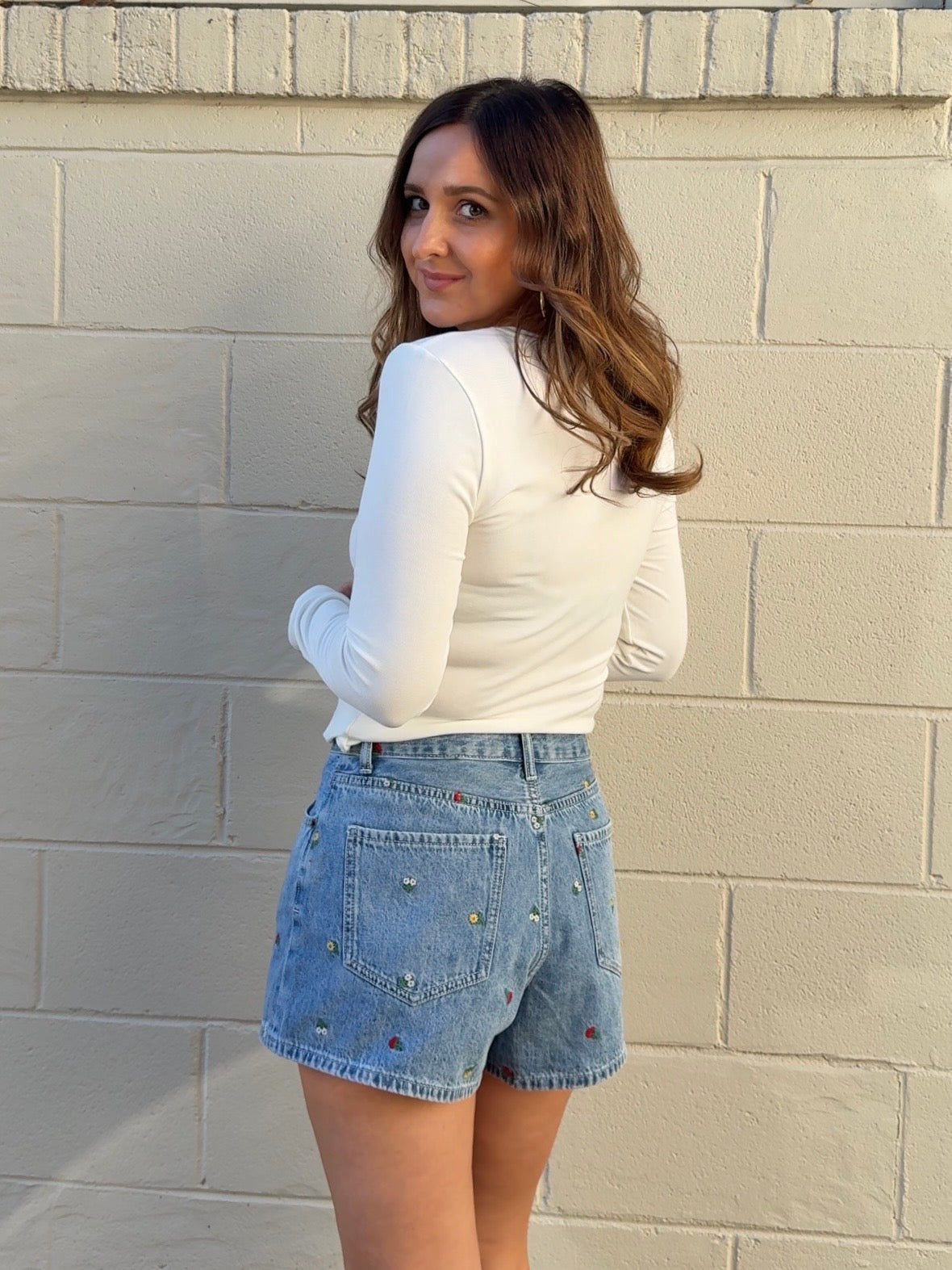 Miou Muse | Floral Embroidered Denim Shorts | Sweetest Stitch