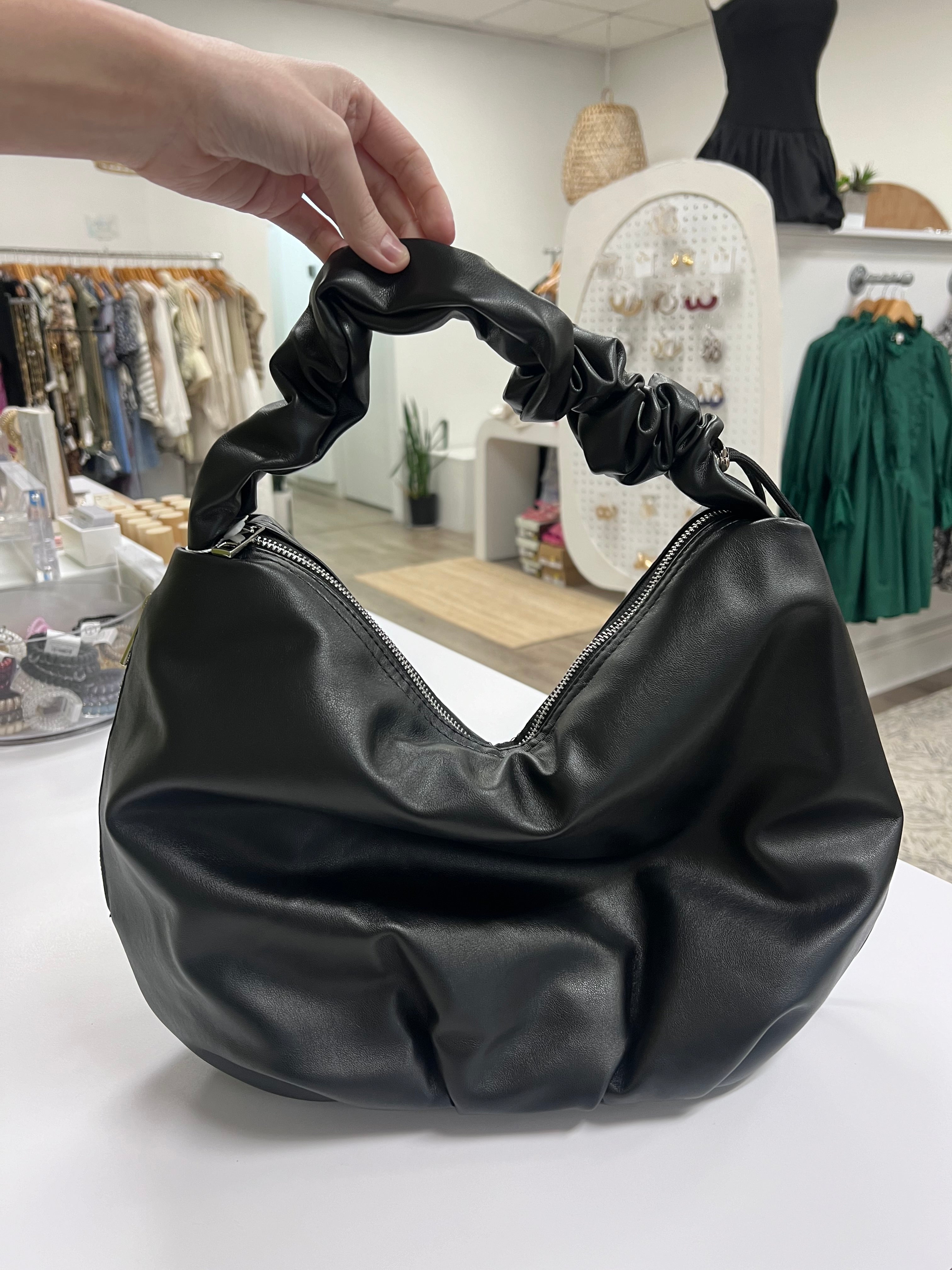 Sleek Black Faux Leather Hobo Bag