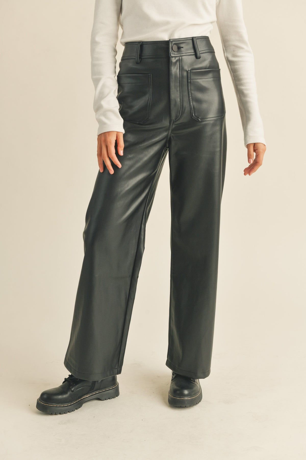 Miou Muse | Wide Leg Faux Leather Pants | Sweetest Stitch Boutique 