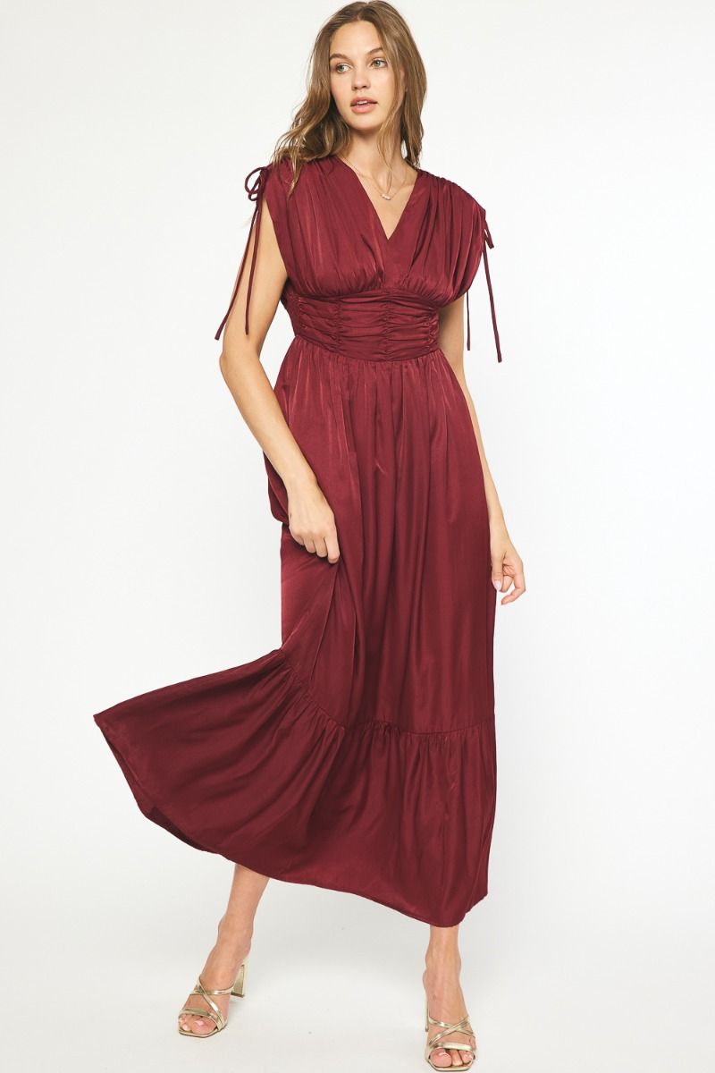 Entro | Garnet Sleeveless Satin Maxi Dress | Sweetest Stitch Online