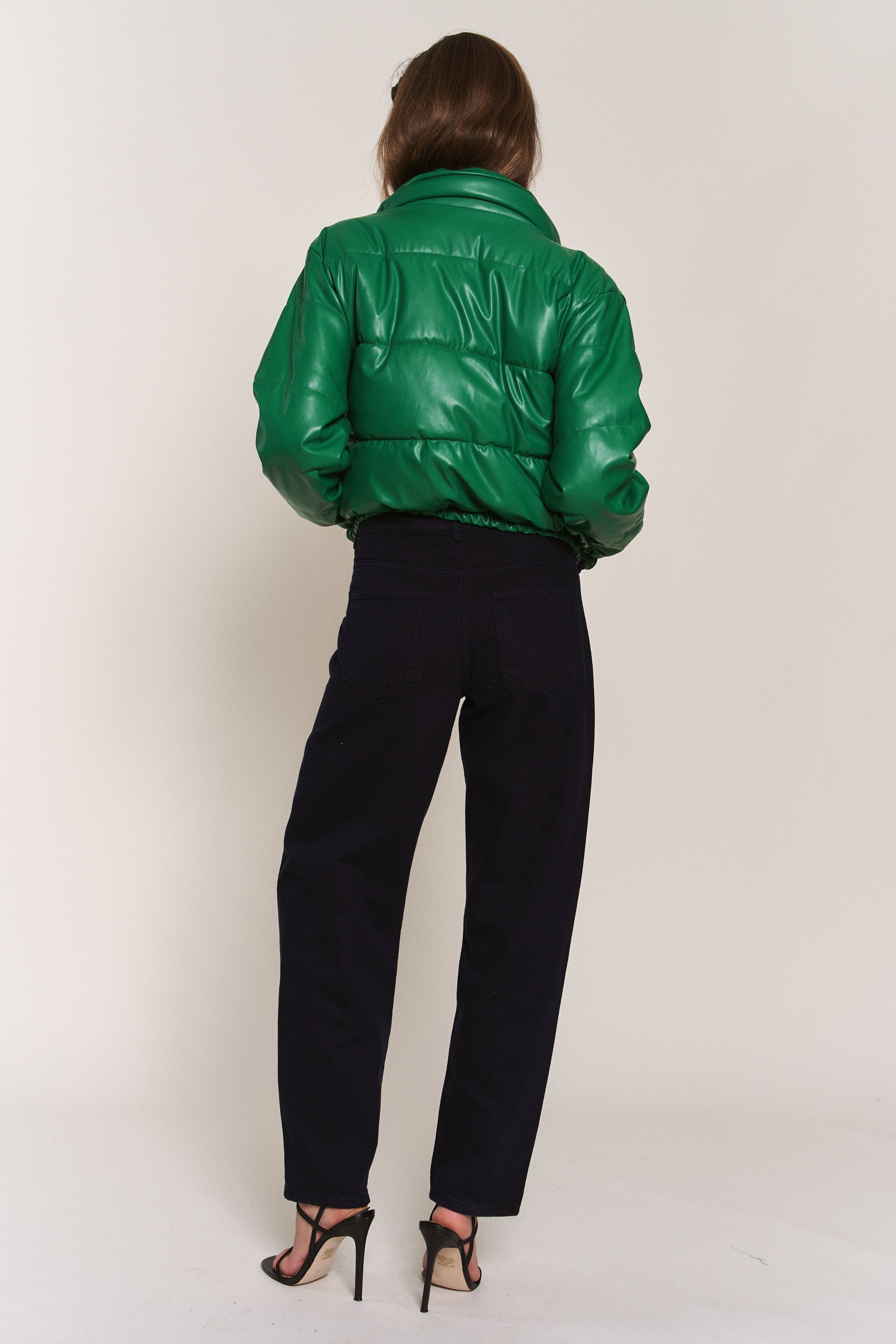 J.NNA | Green Faux Leather Puffer Jacket | Sweetest Stitch Online 
