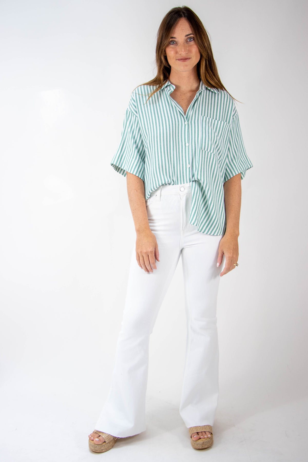 Striped Short Sleeve Button Down | Sweestest Stitch Boutique