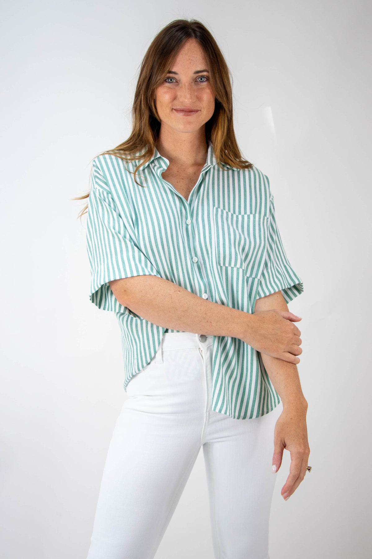 Striped Short Sleeve Button Down | Sweestest Stitch Boutique