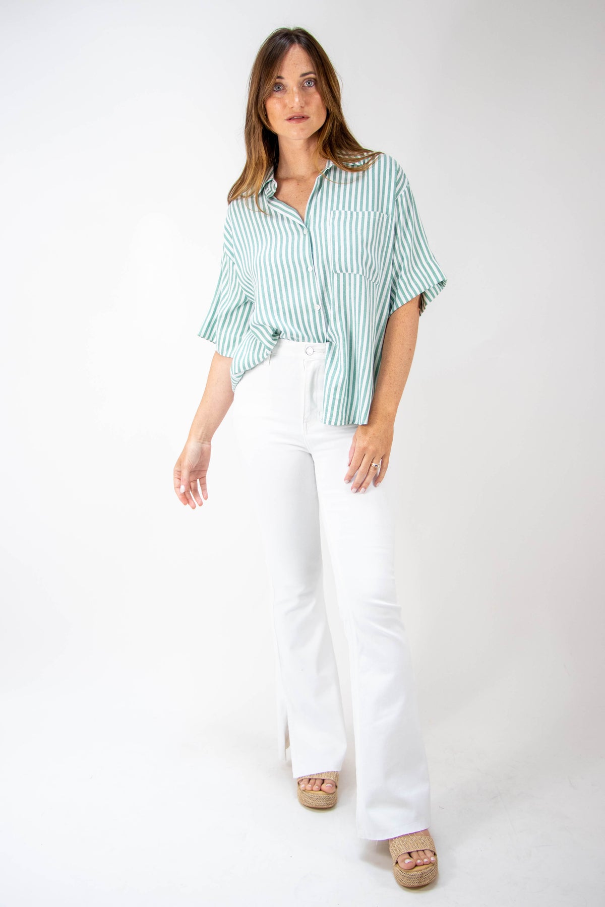 Striped Short Sleeve Button Down | Sweestest Stitch Boutique