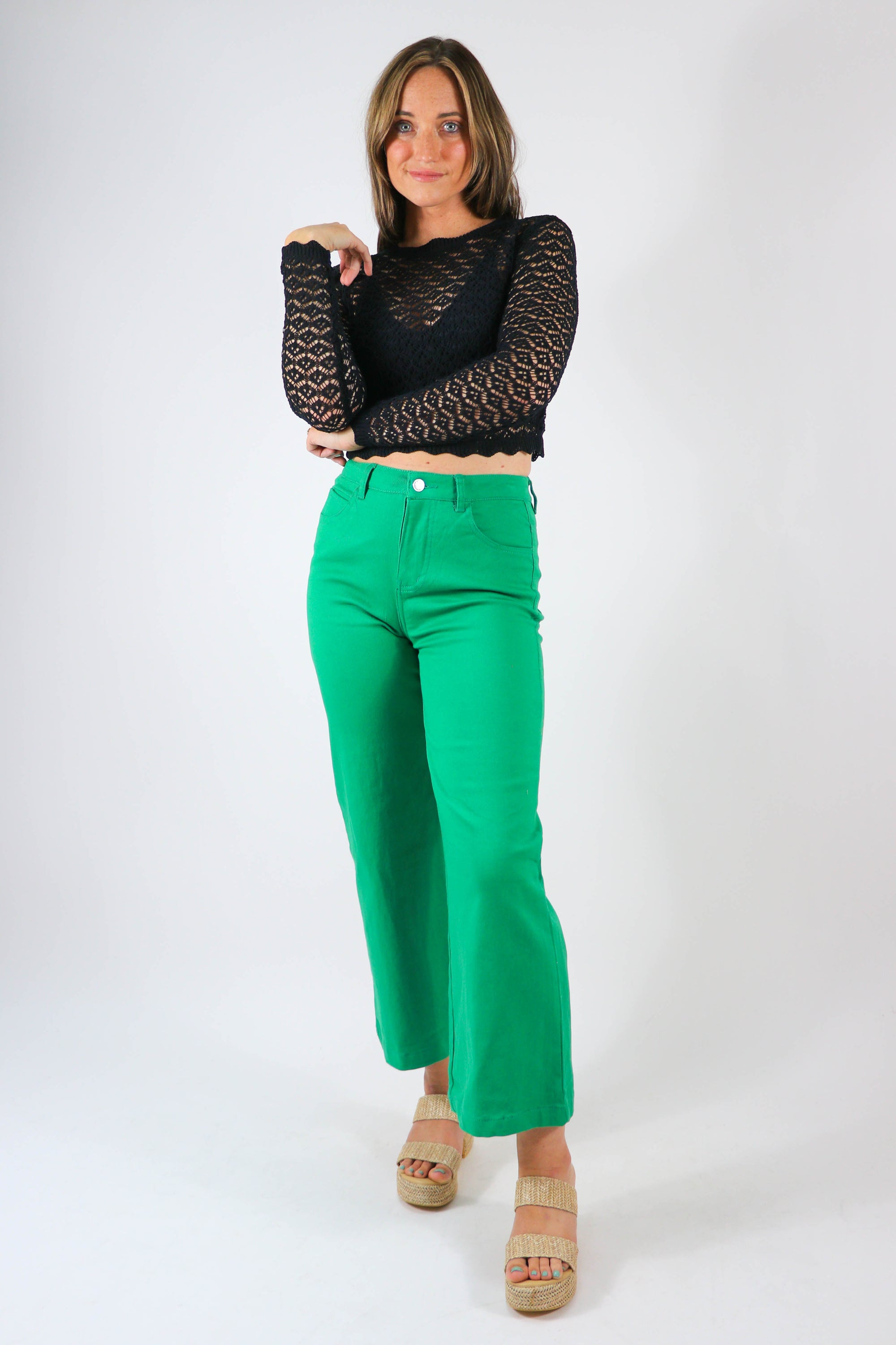 Kelly Green Wide Leg Pants | Sweetest Stitch Women's Boutique