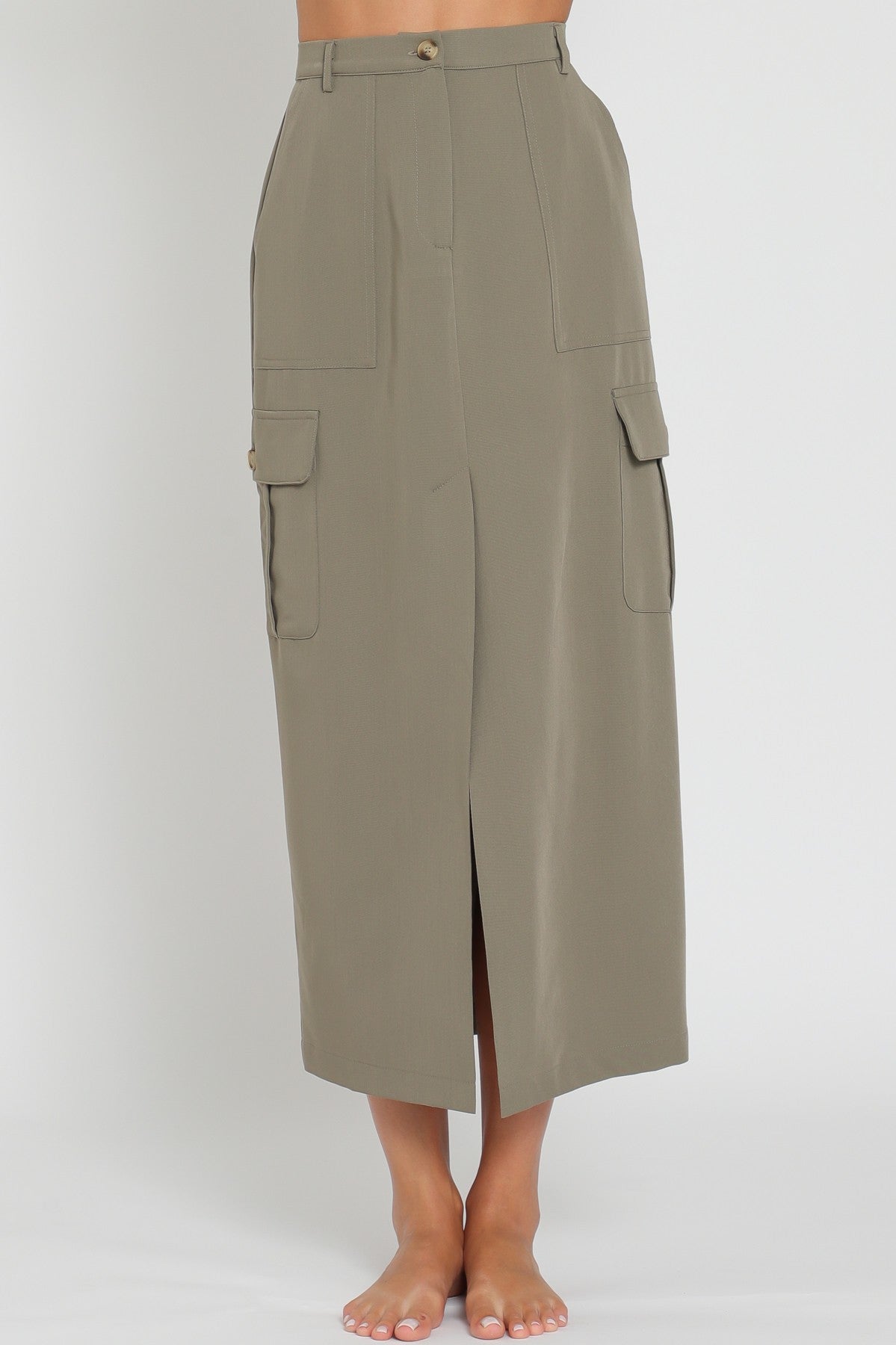 Aakaa | Olive Midi Cargo Skirt | Sweetest Stitch Online Boutique