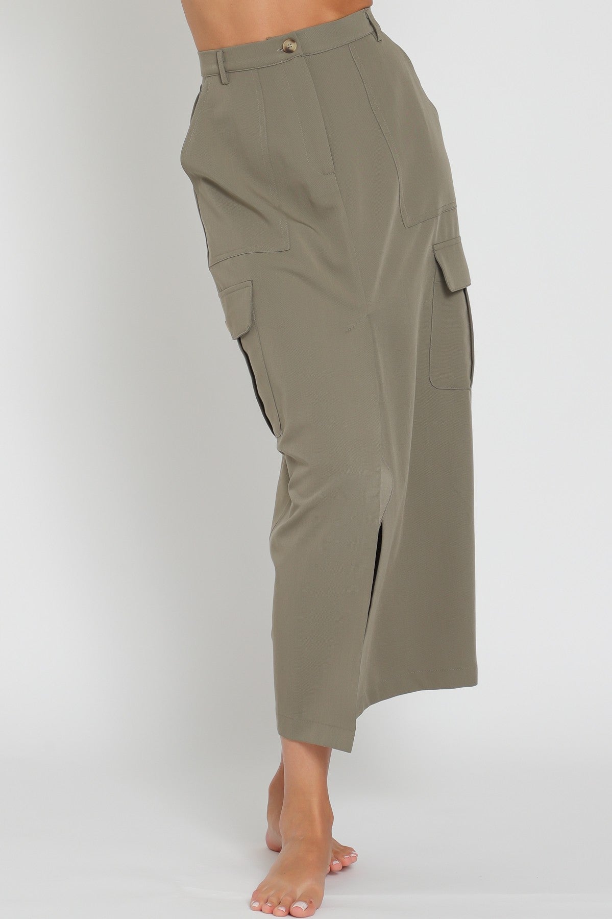 Aakaa | Olive Midi Cargo Skirt | Sweetest Stitch Online Boutique