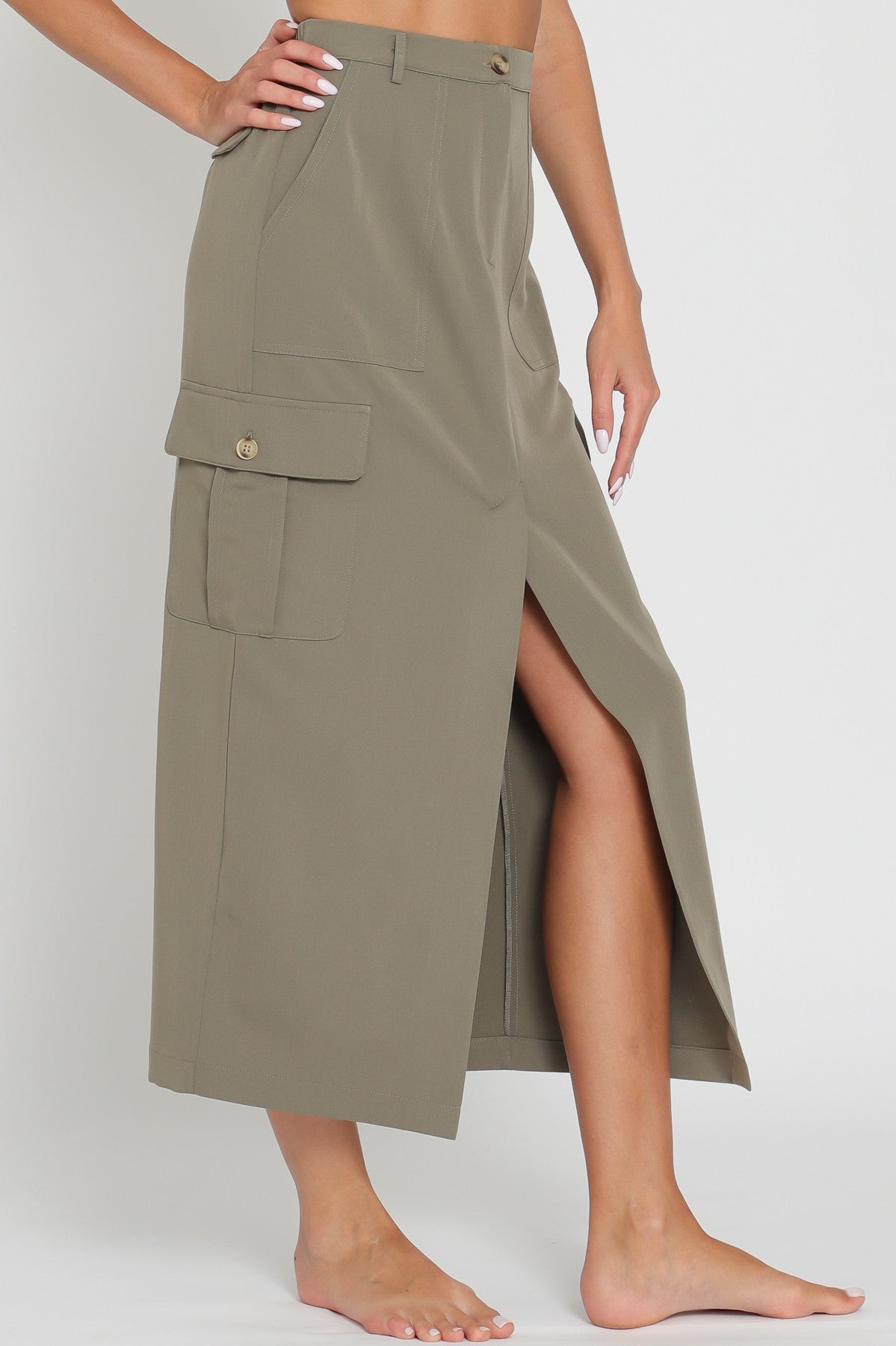 Aakaa | Olive Midi Cargo Skirt | Sweetest Stitch Online Boutique