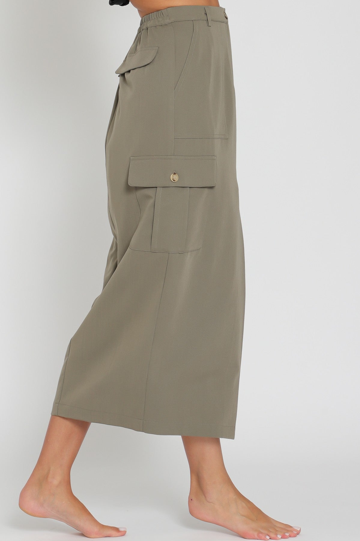 Aakaa | Olive Midi Cargo Skirt | Sweetest Stitch Online Boutique