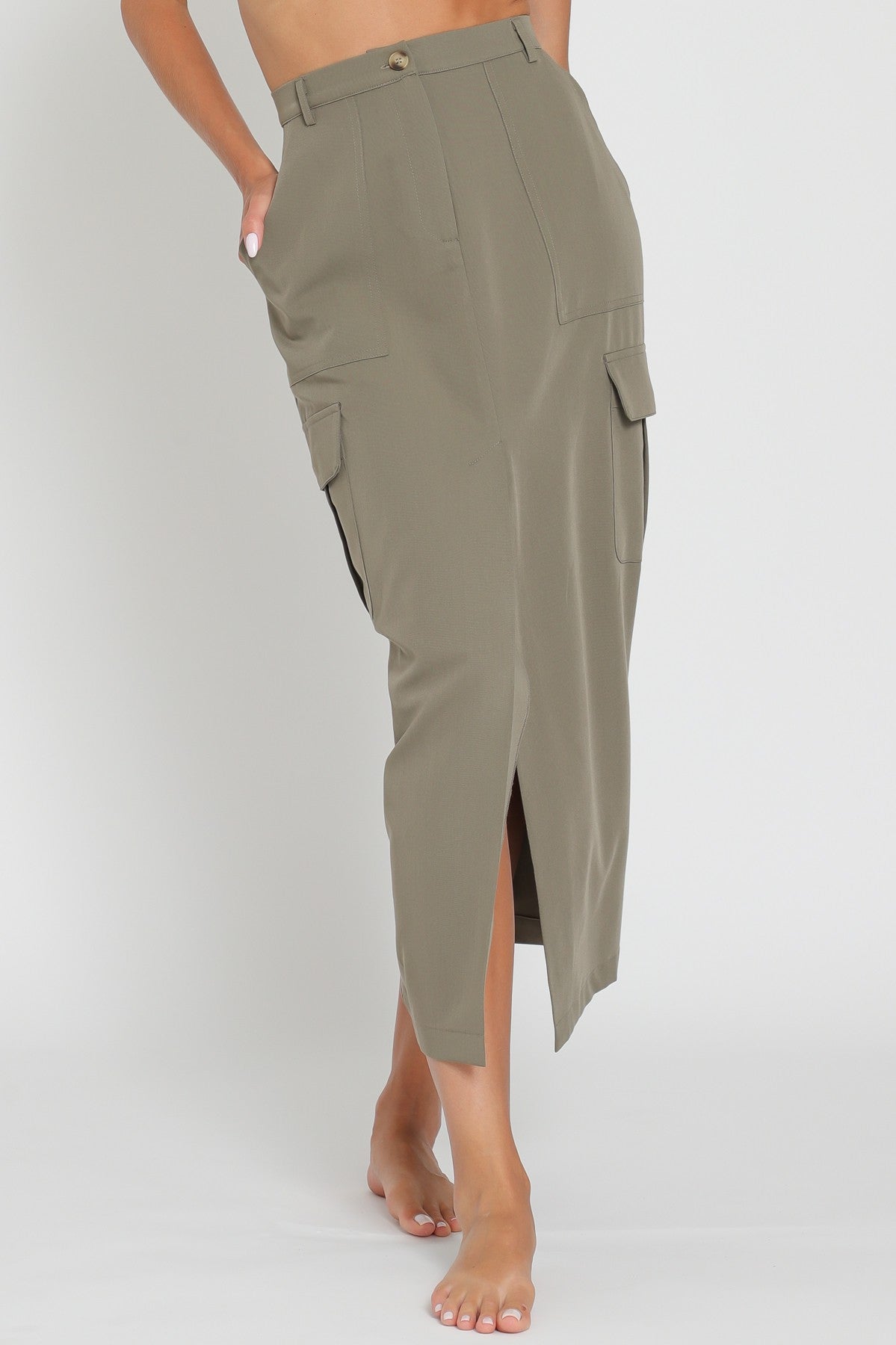Aakaa | Olive Midi Cargo Skirt | Sweetest Stitch Online Boutique