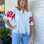 Entro | Floral Embroidered Short Sleeve Top | Sweetest Stitch