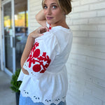 Entro | Floral Embroidered Short Sleeve Top | Sweetest Stitch
