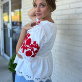 Entro | Floral Embroidered Short Sleeve Top | Sweetest Stitch