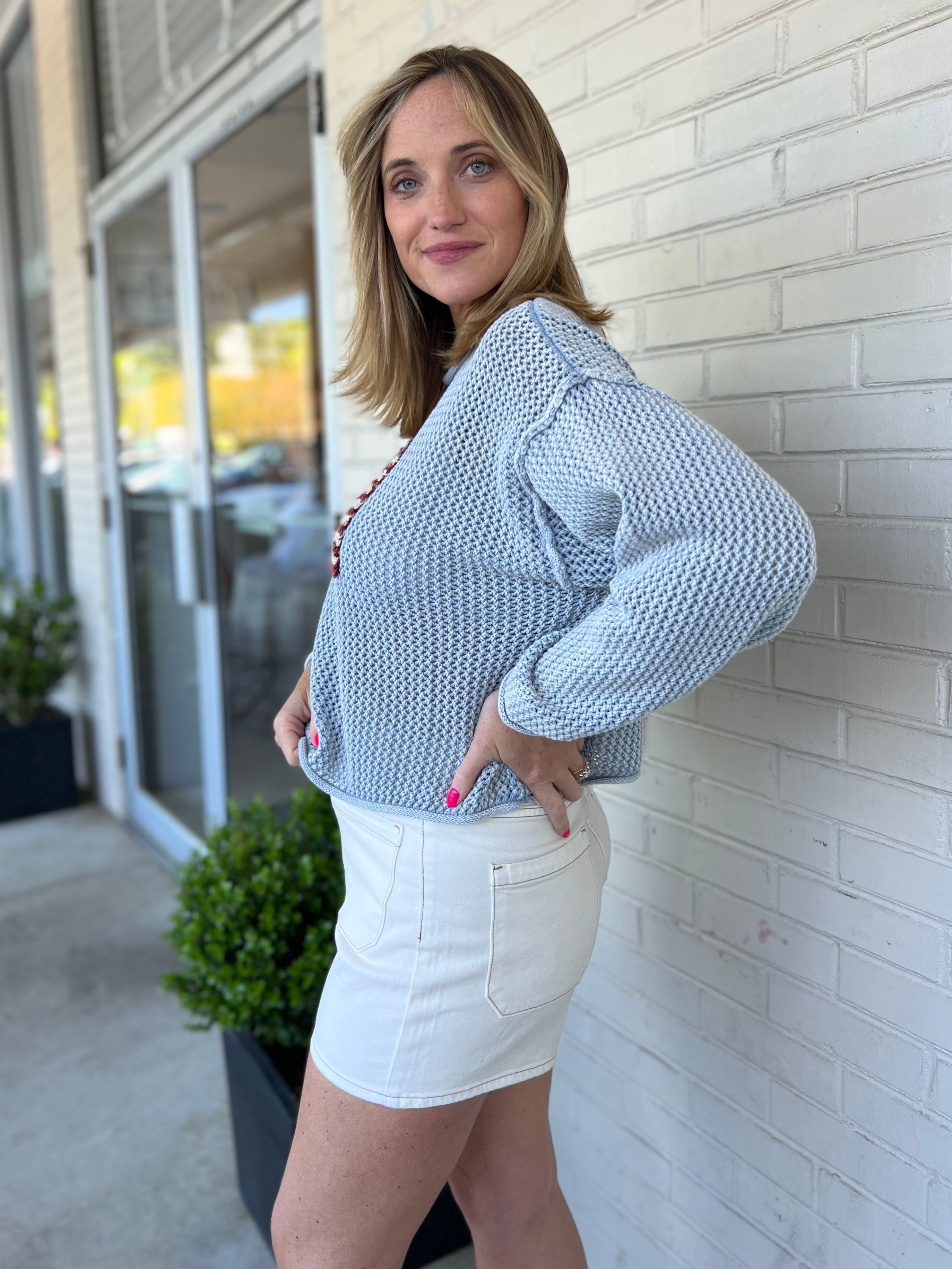 Miou Muse | Blue Flag Knit Sweater | Sweetest Stitch Boutique