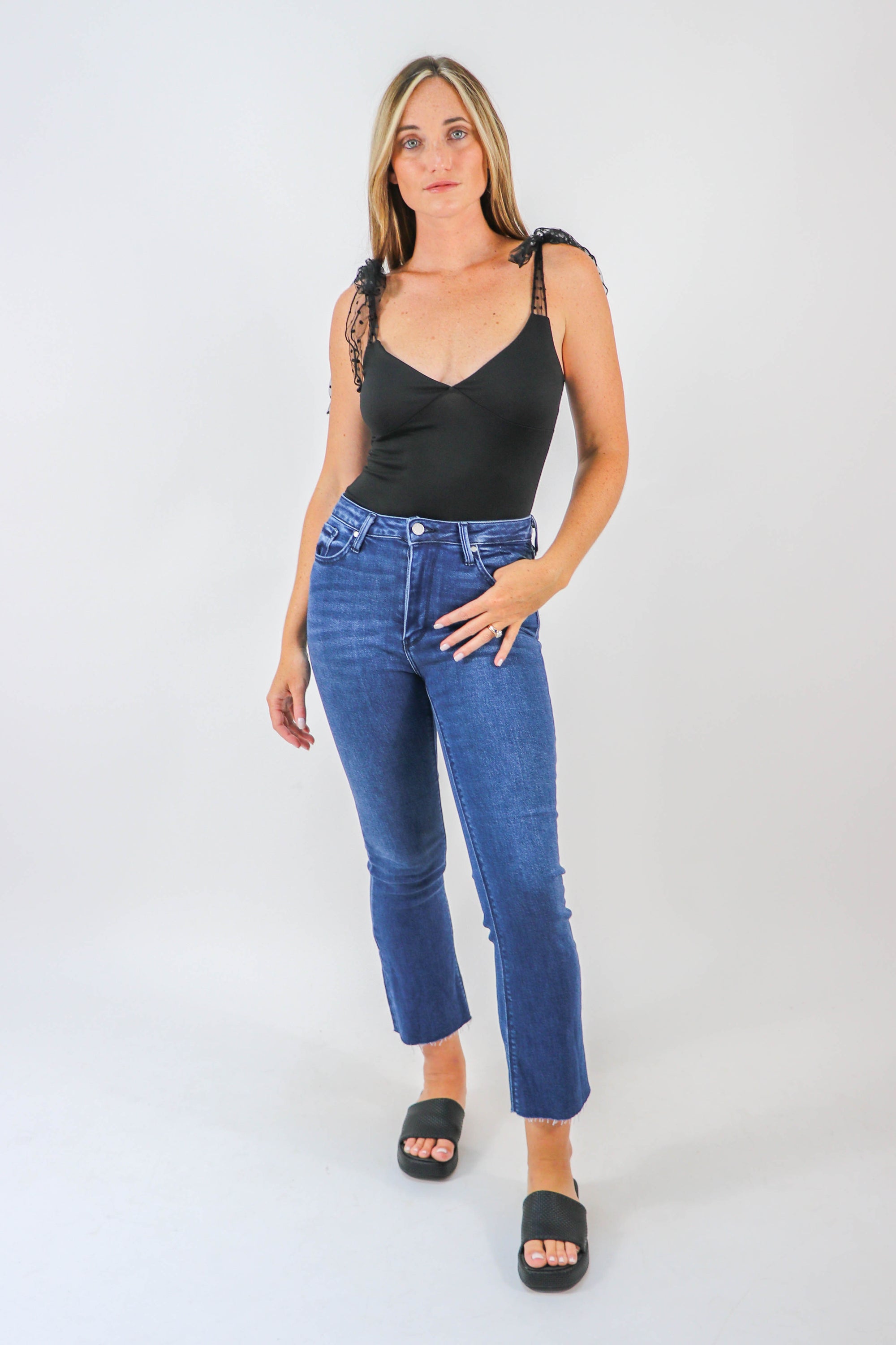 Just Black Denim Crop Flare Jeans Dark Wash | Sweetest Stitch
