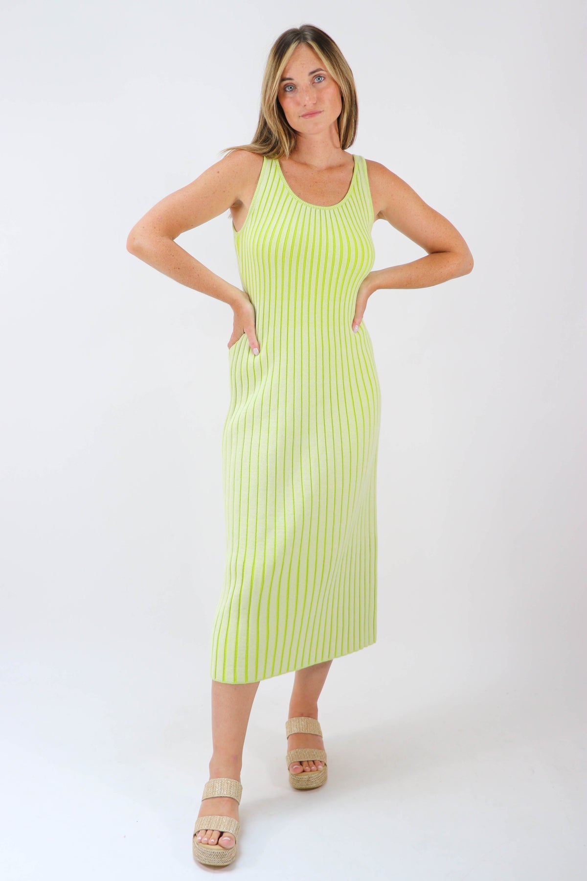 By Together | Lime Green Ribbed Midi Dress | Sweetest Stitch