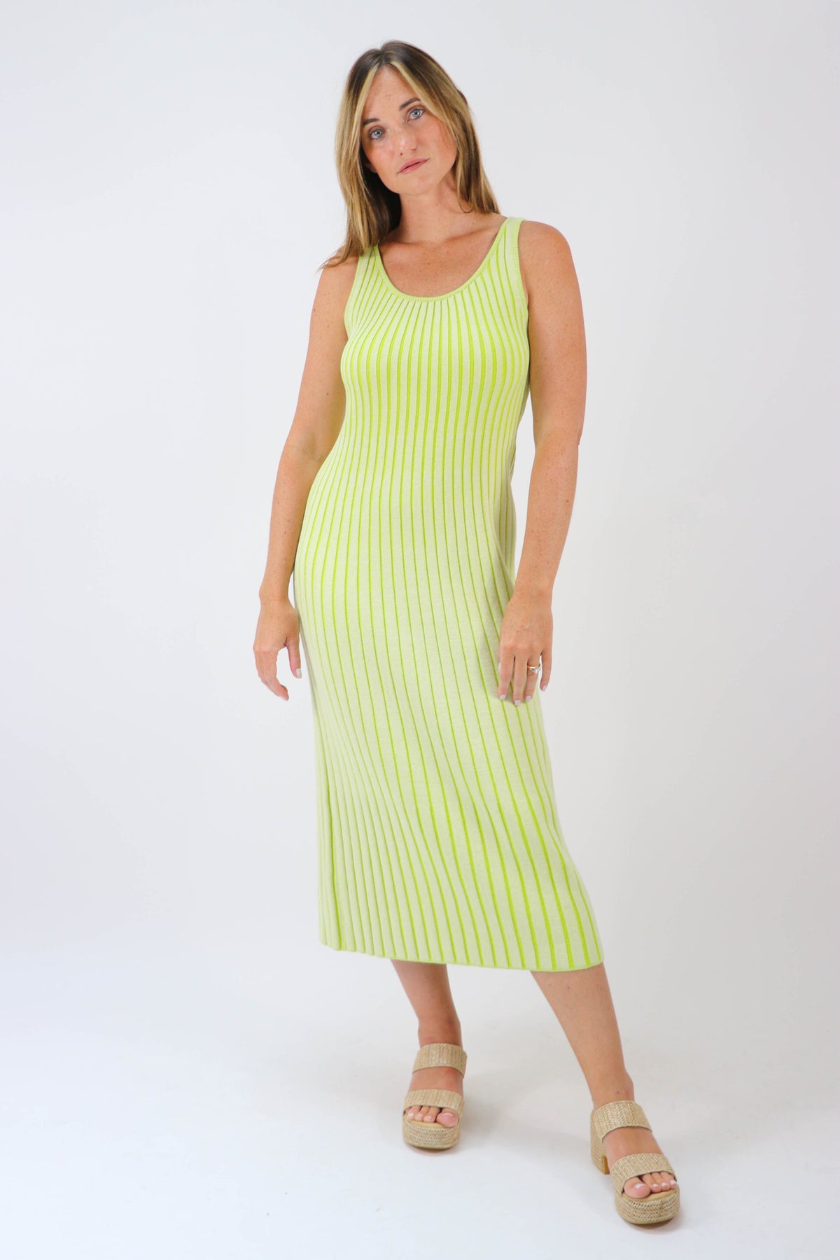 By Together | Lime Green Ribbed Midi Dress | Sweetest Stitch